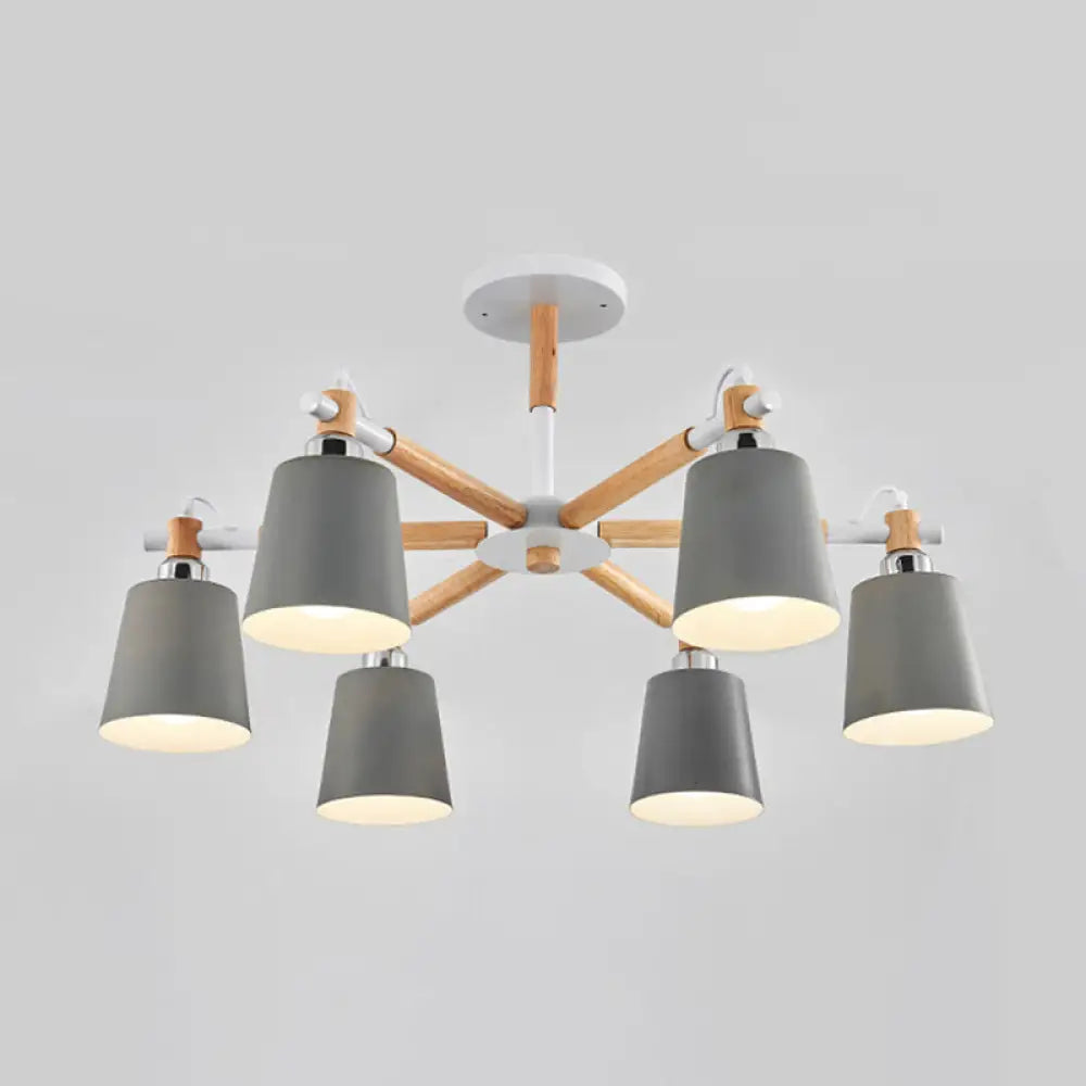 Monica - Modern Multi - Colored Solid Wood Chandelier With Metal Shade 6 / Grey
