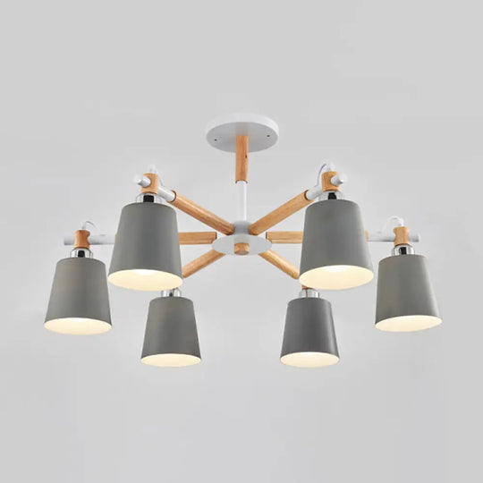 Monica - Modern Multi - Colored Solid Wood Chandelier With Metal Shade 6 / Grey