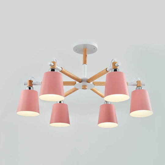Monica - Modern Multi - Colored Solid Wood Chandelier With Metal Shade 6 / Pink