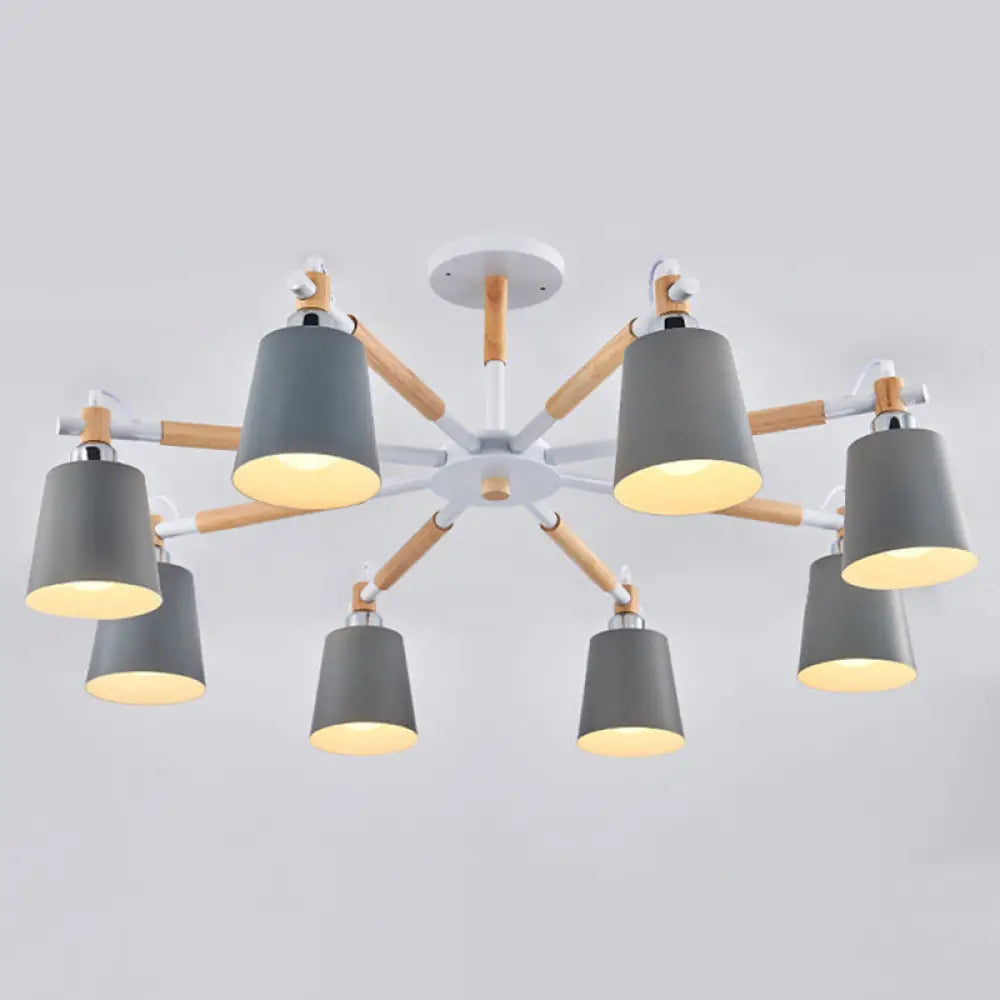 Monica - Modern Multi - Colored Solid Wood Chandelier With Metal Shade 8 / Grey