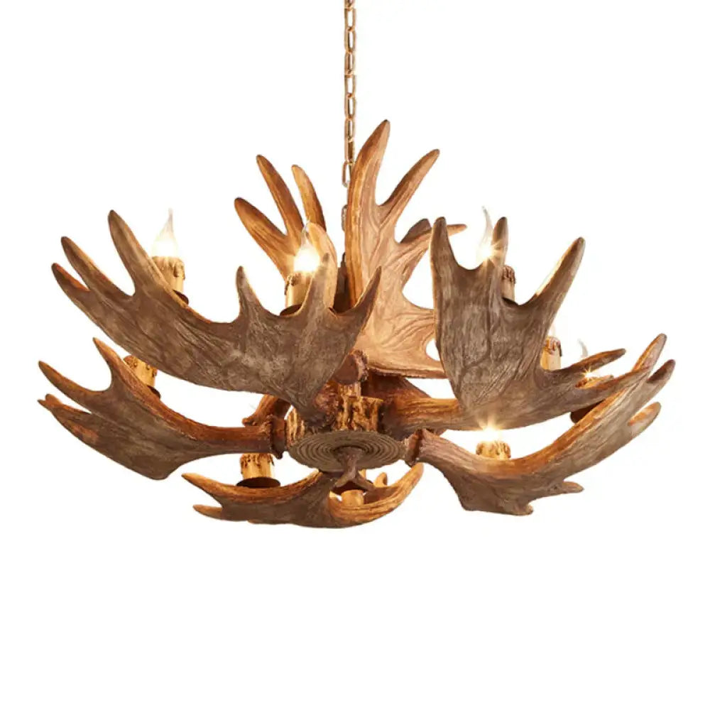 Moose Horn Resin Chandelier 10 Lights Hanging Lamp Pendant Light In Brown