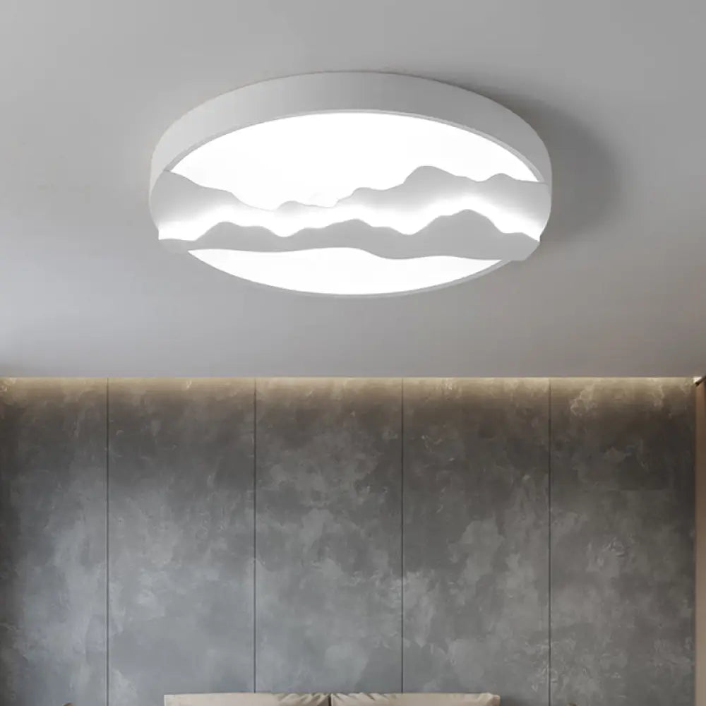 Mountain View Flush Mount Light: Modern Gray/White Metal 16’/19.5’ Led Ceiling Fixture With