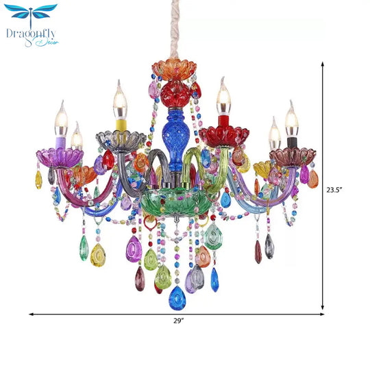 Multi - Colored Glass Chandelier With Teardrop Crystals For Kids Room Pendant Lighting