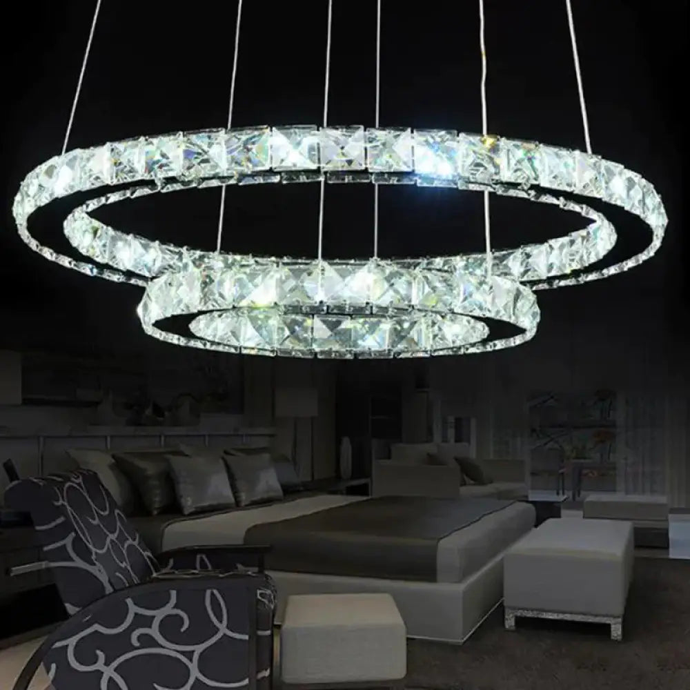 Multi Tier Crystal Encrusted Luxury Chandelier Led Pendant Lighting Chrome / 2 Tiers Warm