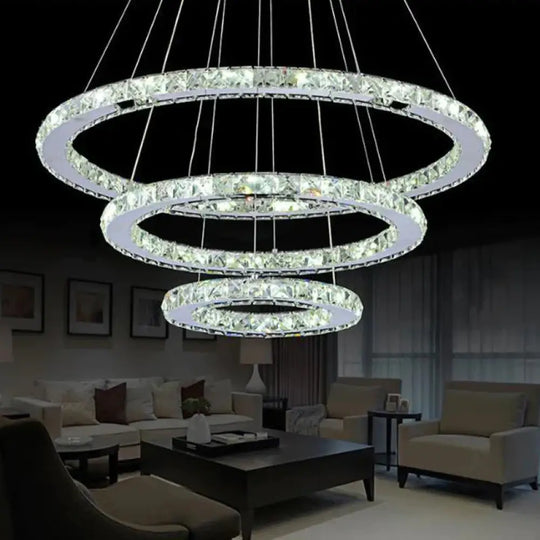 Multi Tier Crystal Encrusted Luxury Chandelier Led Pendant Lighting Chrome / 3 Tiers White