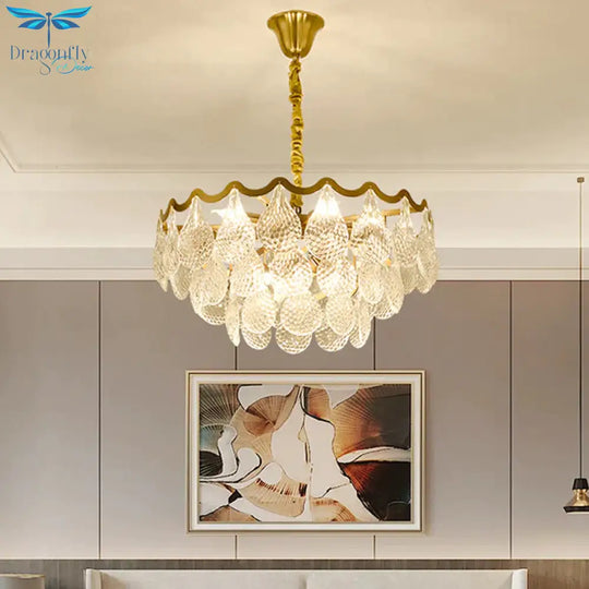 Multi Tiered Crystal Chandelier Gold 8/15 Bulbs Hanging Ceiling Light For Living Room