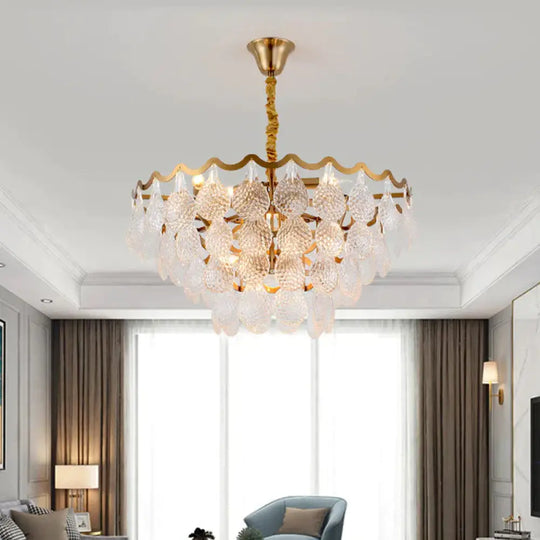 Multi Tiered Crystal Chandelier Gold 8/15 Bulbs Hanging Ceiling Light For Living Room / 31.5’