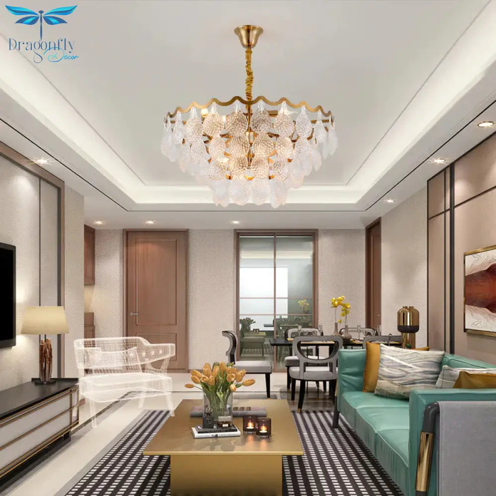 Multi Tiered Crystal Chandelier Gold 8/15 Bulbs Hanging Ceiling Light for Living  Room, image size:1000x1000