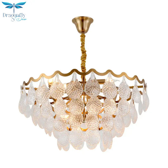 Multi Tiered Crystal Chandelier Gold 8/15 Bulbs Hanging Ceiling Light For Living Room