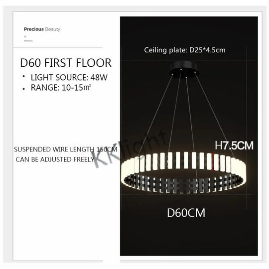 Multi Tire Double Height Led Chandelier For Living Room Hotel And Business Place 1 Layer D60Cm /