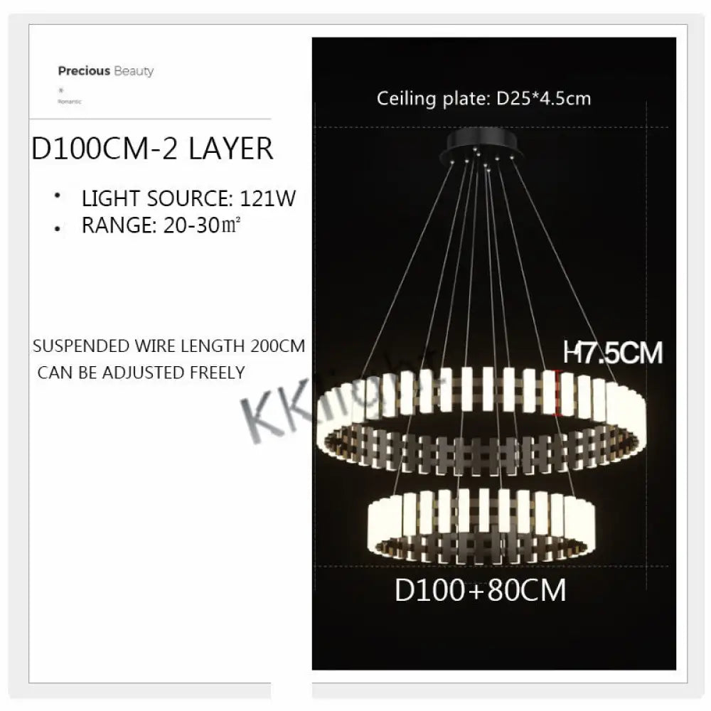 Multi Tire Double Height Led Chandelier For Living Room Hotel And Business Place 2 Layers D100 80Cm