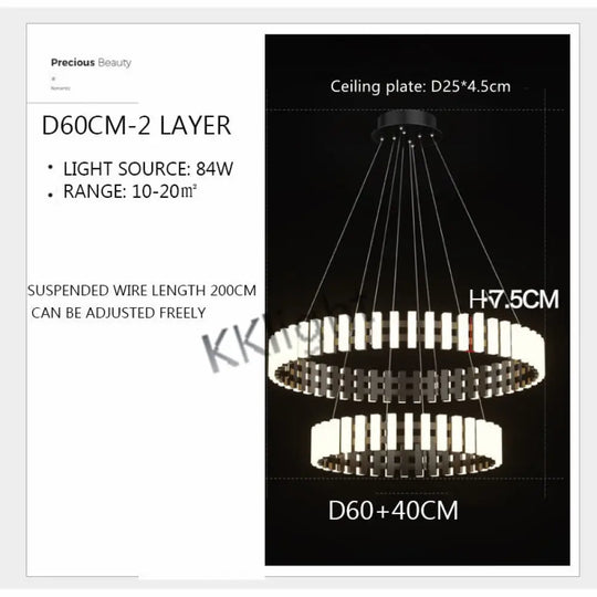 Multi Tire Double Height Led Chandelier For Living Room Hotel And Business Place 2 Layers D60 40Cm