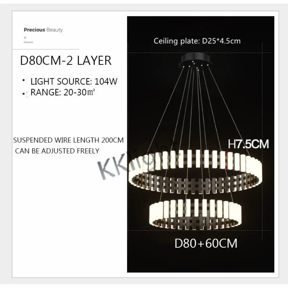 Multi Tire Double Height Led Chandelier For Living Room Hotel And Business Place 2 Layers D80 60Cm