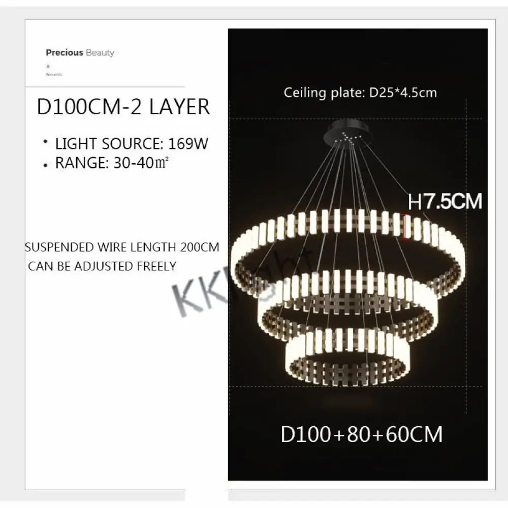 Multi Tire Double Height Led Chandelier For Living Room Hotel And Business Place 3 Layers D100 80