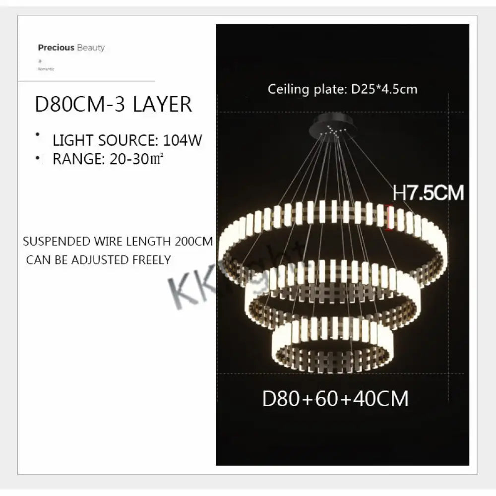 Multi Tire Double Height Led Chandelier For Living Room Hotel And Business Place 3 Layers D80 60 40