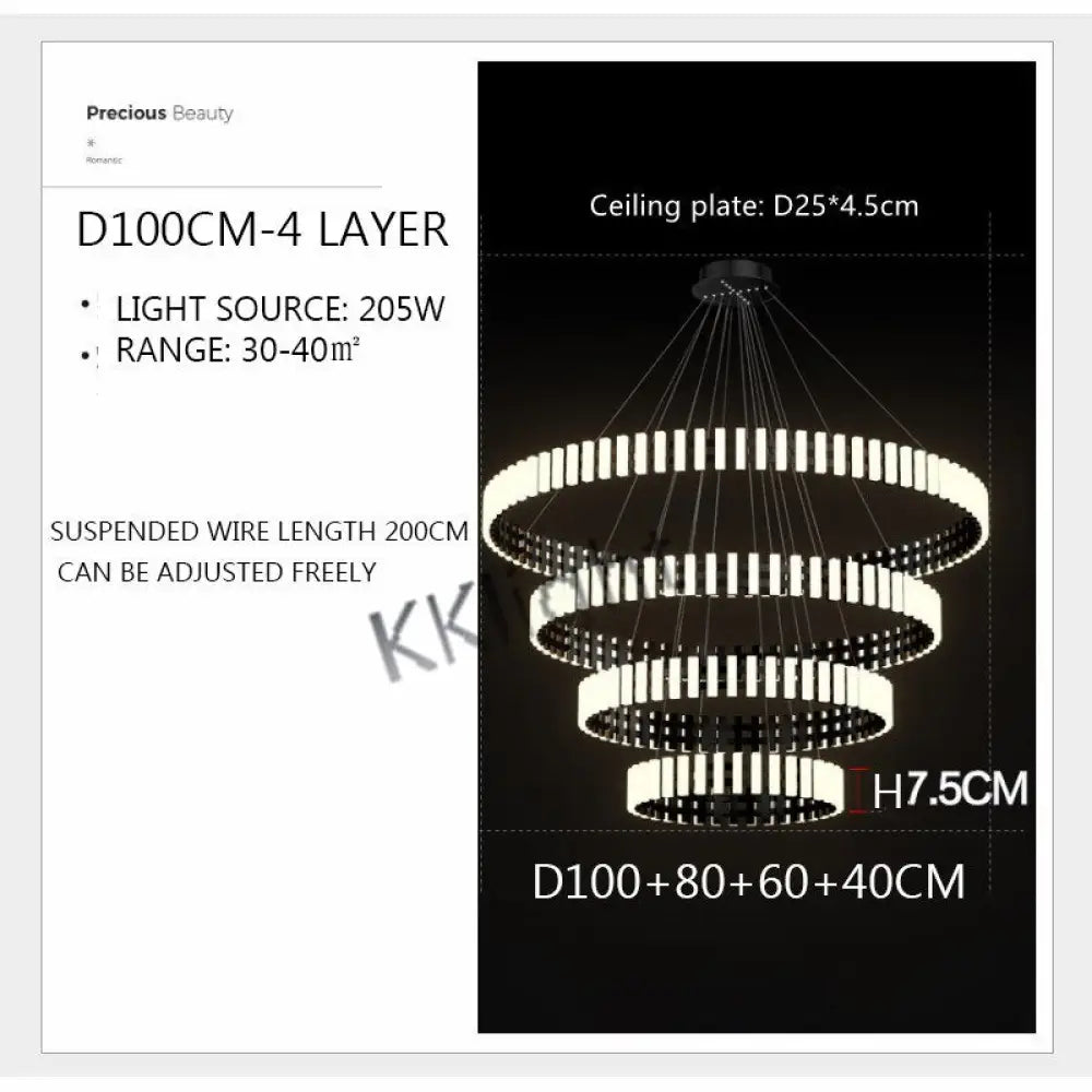 Multi Tire Double Height Led Chandelier For Living Room Hotel And Business Place 4 Layers / White
