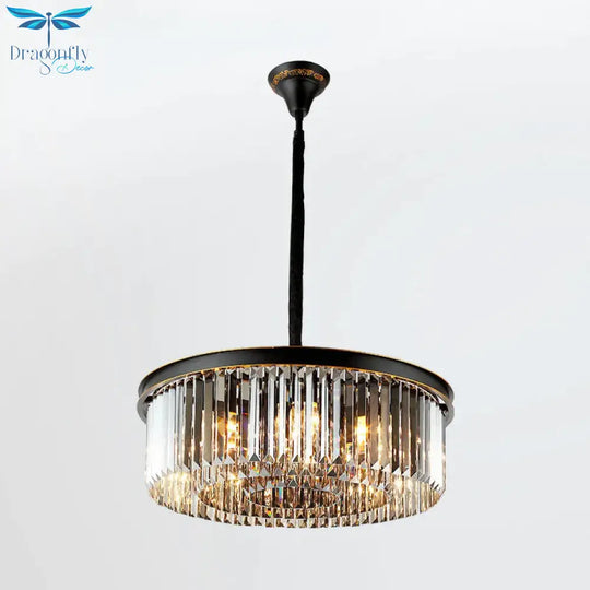 Multi Tired Black Island Lighting Crystal Chandelier Pendant Light For Dining Room / Small Round