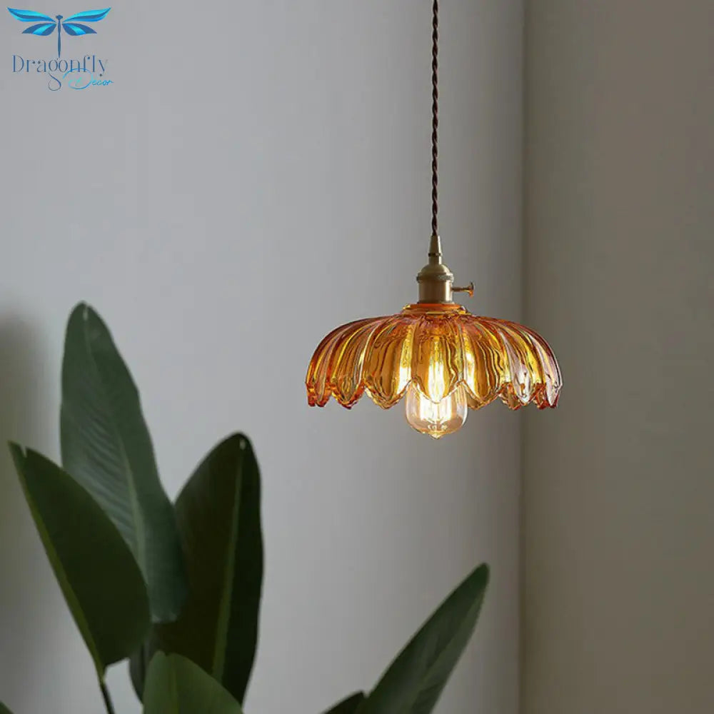 Nadia - Glass Flower Ceiling Light: Industrial Scalloped Pendant