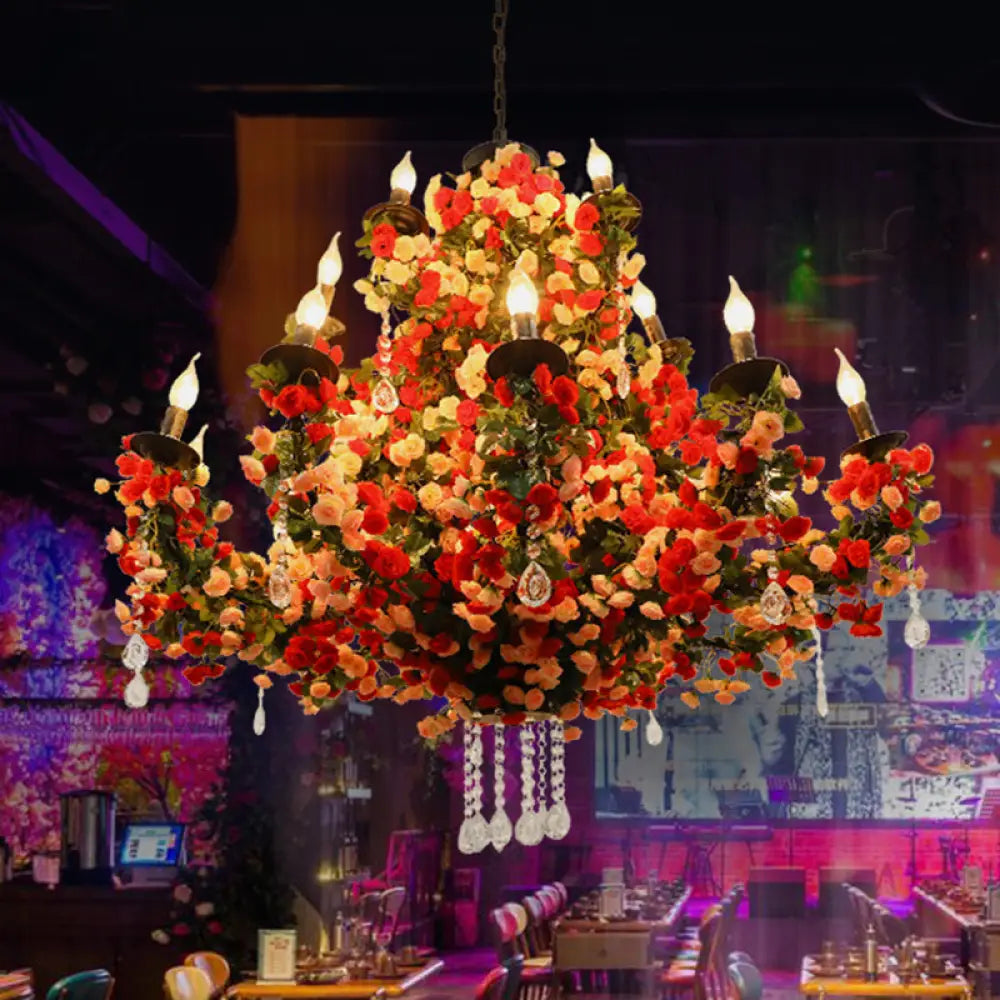 Nash - Red Candle Restaurant Flower Chandelier Light Industrial Metal 15 Bulbs Led Pendant Lighting