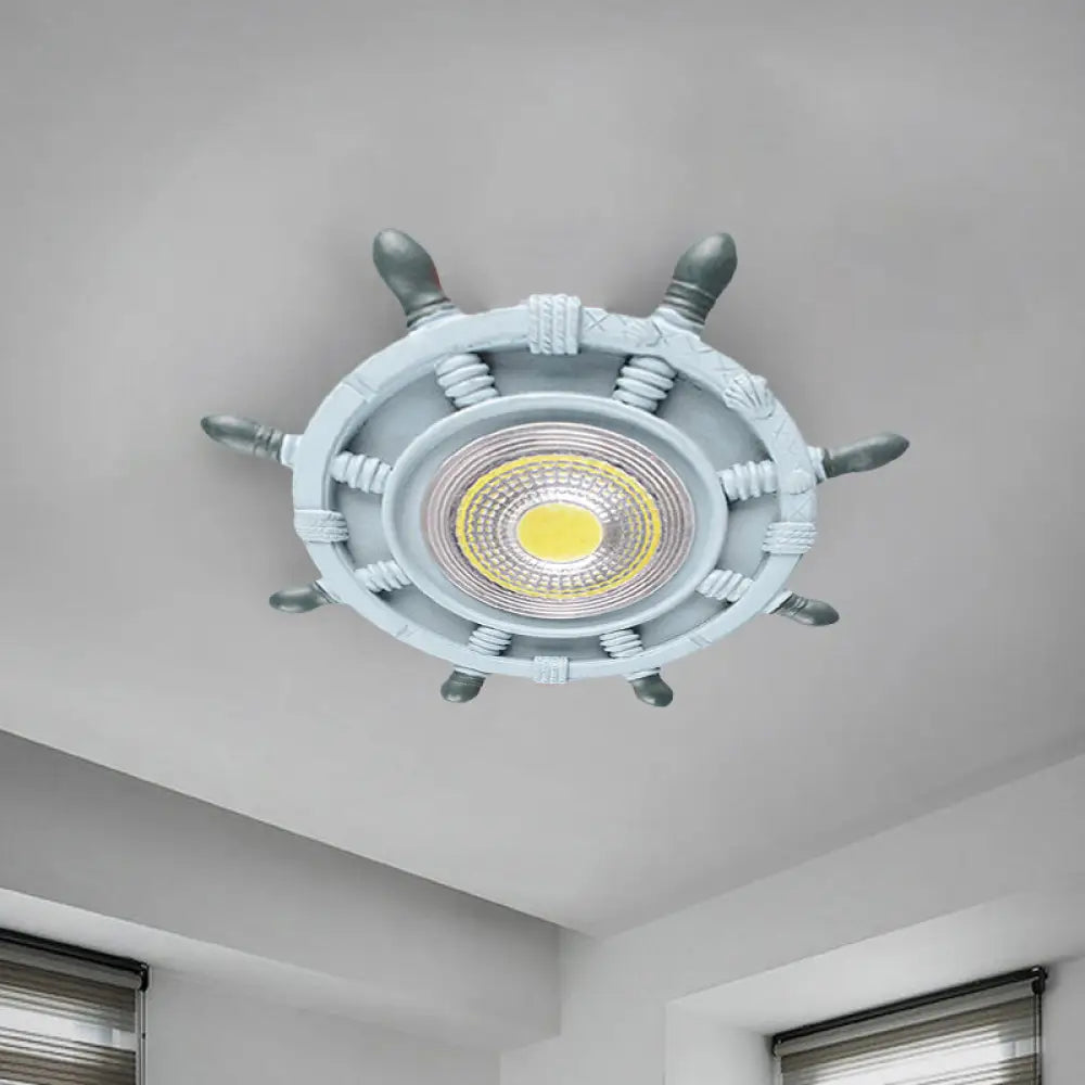 Navigate The Seas With Rudder Flush Mount Lighting Fixture For Kids Room In Blue / Warm Ceiling