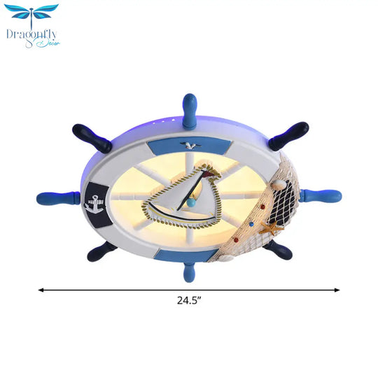 Navigate Your Way With Blue Rudder Flushmount: Kids Led Close To Ceiling Lamp Metallic Touch Light