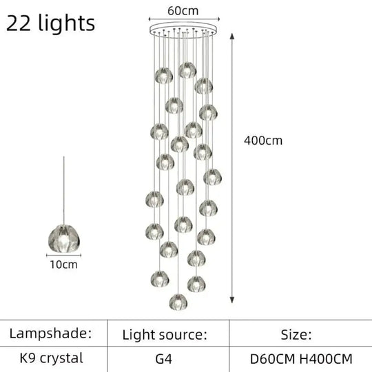 Nebular - Modern K9 Crystal Led Meteor Chandelier 22 Lights / White Light