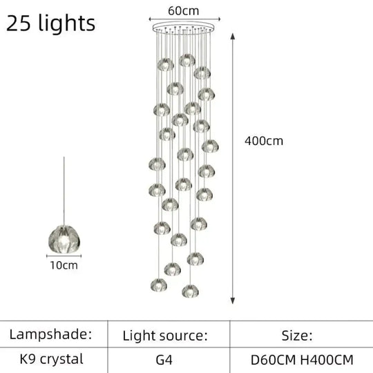Nebular - Modern K9 Crystal Led Meteor Chandelier 25 Lights / White Light