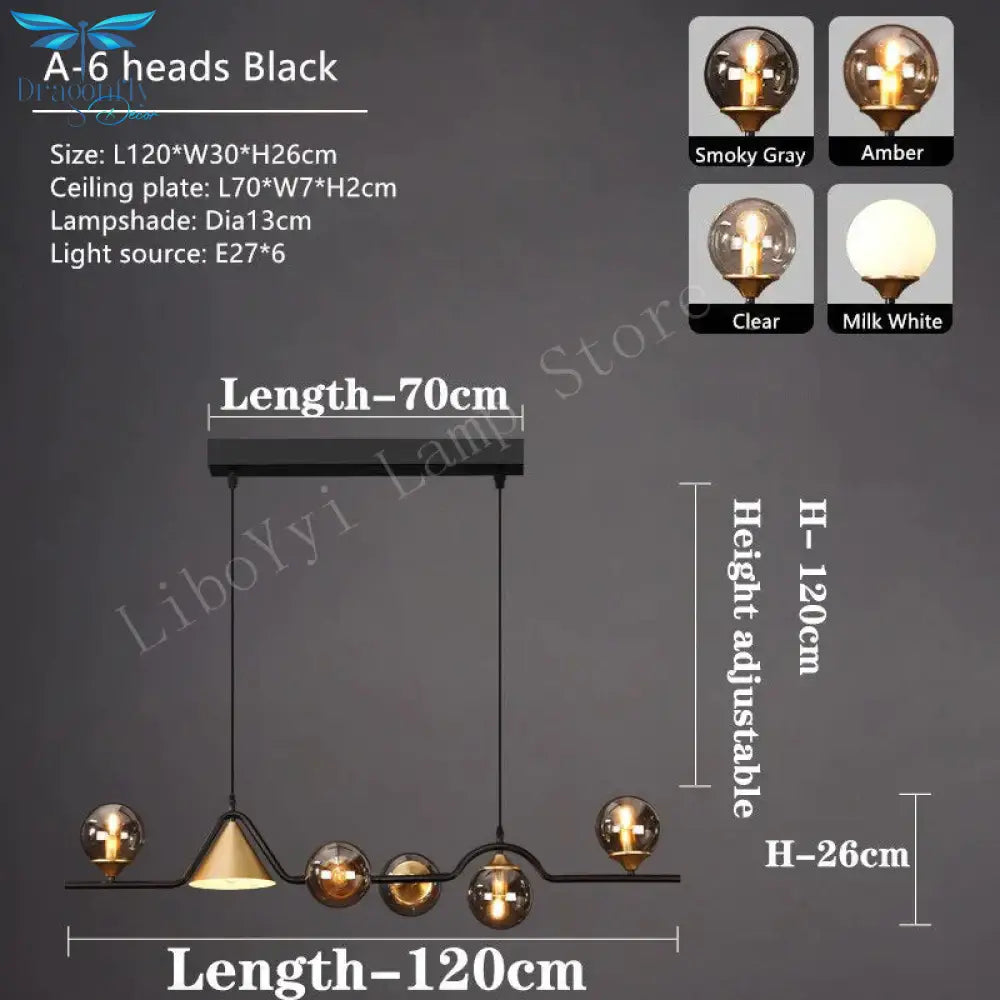 Nevaeh - Nordic Style Black Glass Bulb Led Pendant Light
