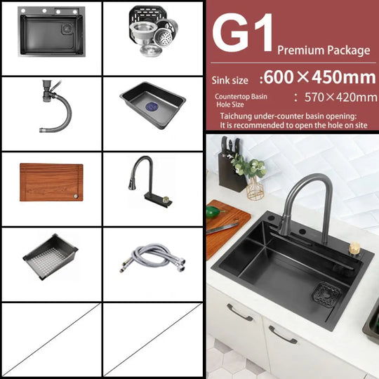 New Black Nanometer 304 Stainless Steel Waterfall Kitchen Sink 3Mm Thickness Large Single Slot