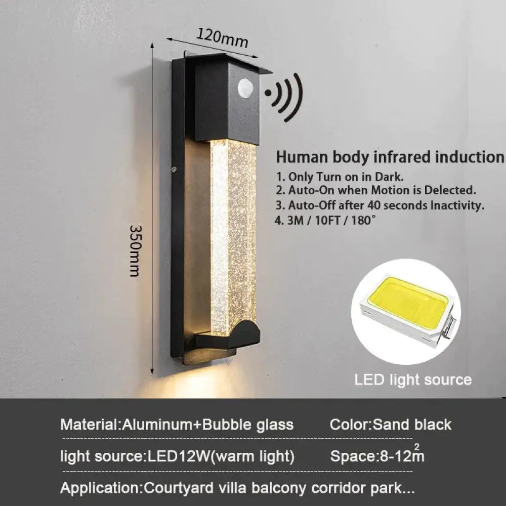 New Led Wall Lighting Pir Motion Sensor Crystal Outdoor Ip65 Waterproof Street Lamp For Balcony