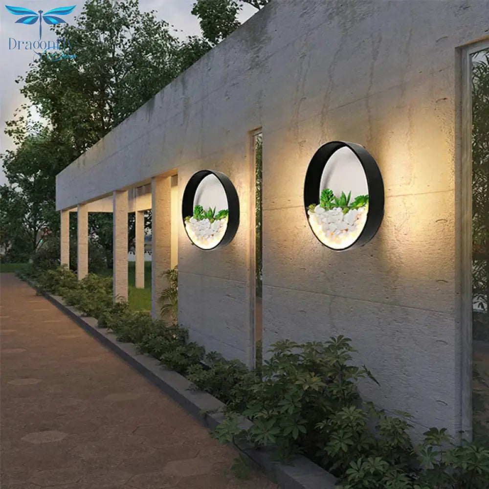 New Modern Art Plant Outdoor Ip65 Waterproof Led Wall Lighting Garden Porch Sconce Light Black