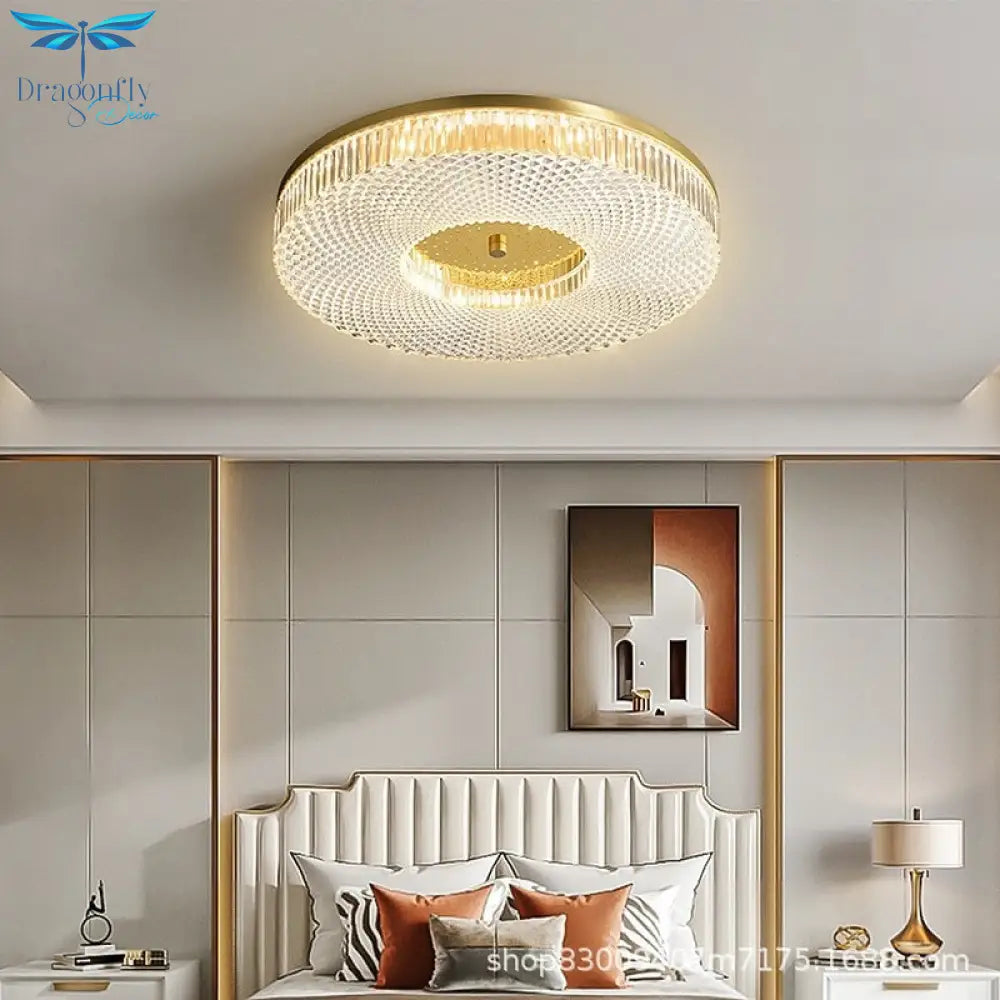 New Round Ceiling Lamp Led Light Luxury All - Copper Lamps For Living Room Restaurant Aisle Sun