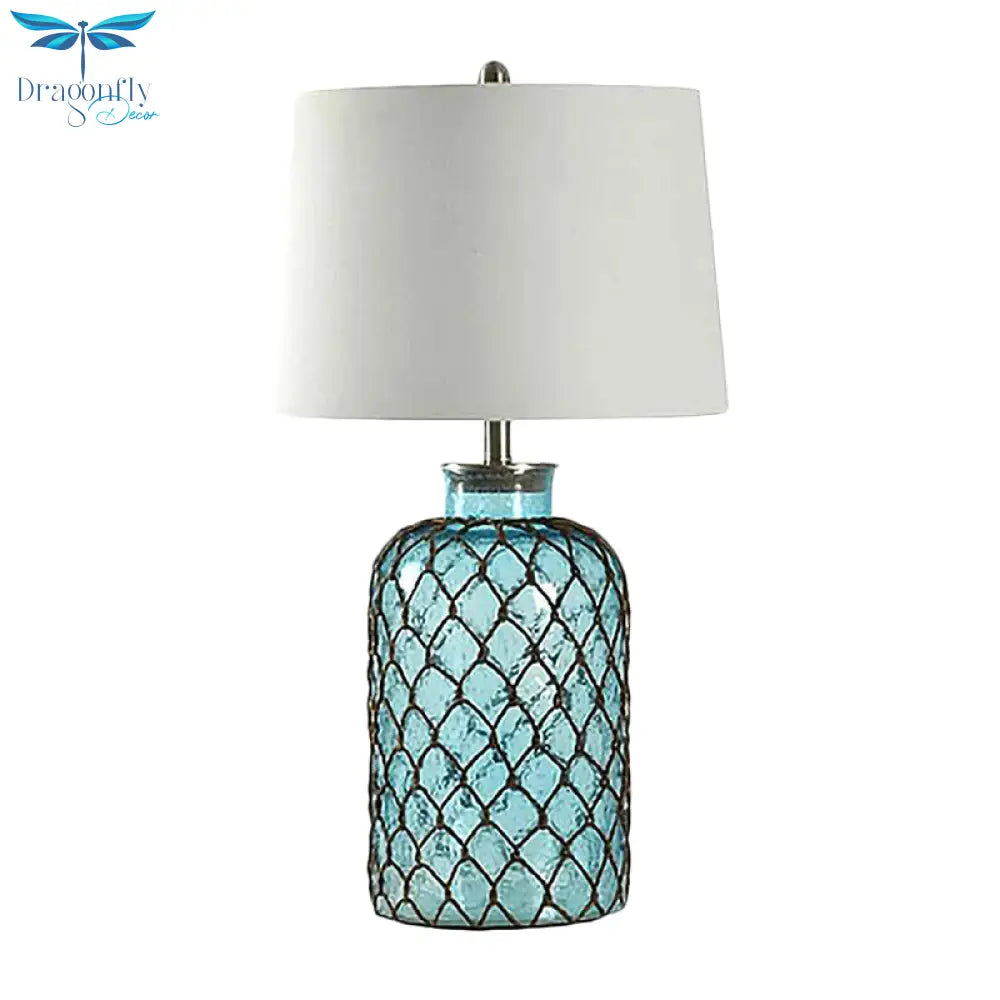 Nicole - Blue Jar Glass Table Stand Lamp Vintage Single Living Room Night Light With Trellis Net