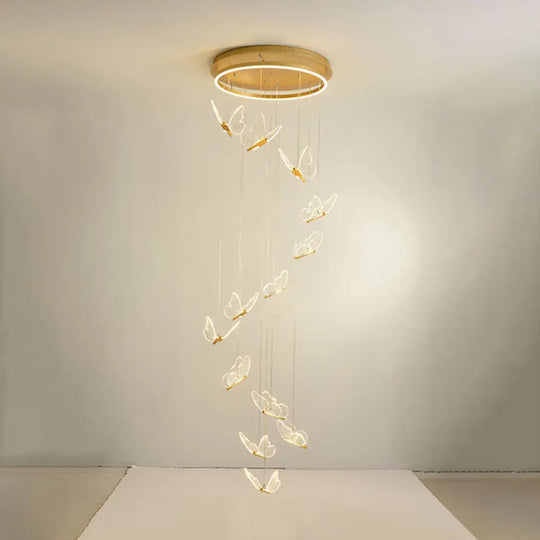 Nicole - Gold Butterfly Spiral Stairs Ceiling Lighting: Acrylic Led Pendant 13 / White