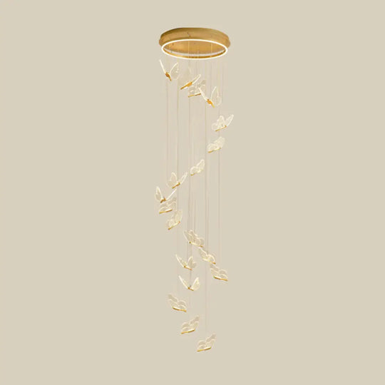Nicole - Gold Butterfly Spiral Stairs Ceiling Lighting: Acrylic Led Pendant 19 / Warm