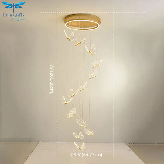Nicole - Gold Butterfly Spiral Stairs Ceiling Lighting: Acrylic Led Pendant