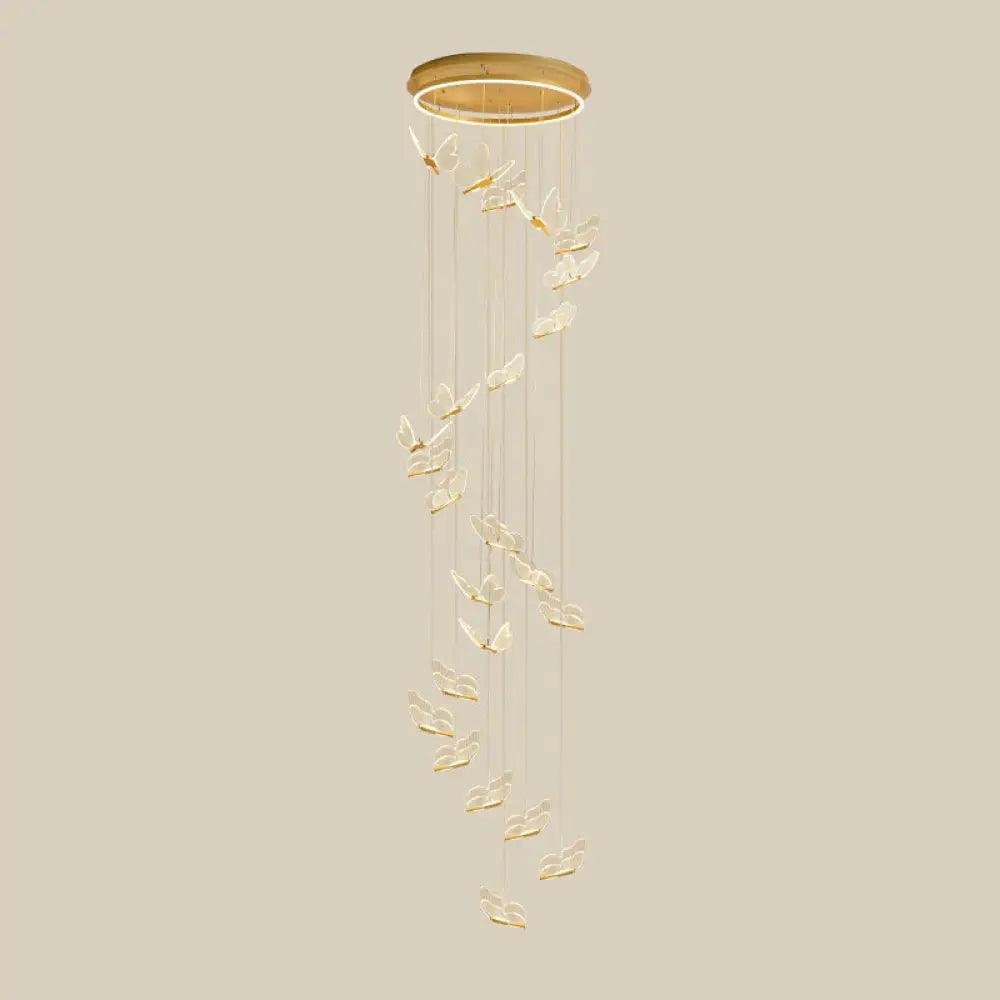 Nicole - Gold Butterfly Spiral Stairs Ceiling Lighting: Acrylic Led Pendant 24 / Warm