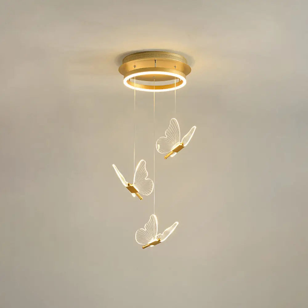 Nicole - Gold Butterfly Spiral Stairs Ceiling Lighting: Acrylic Led Pendant 3 / Warm