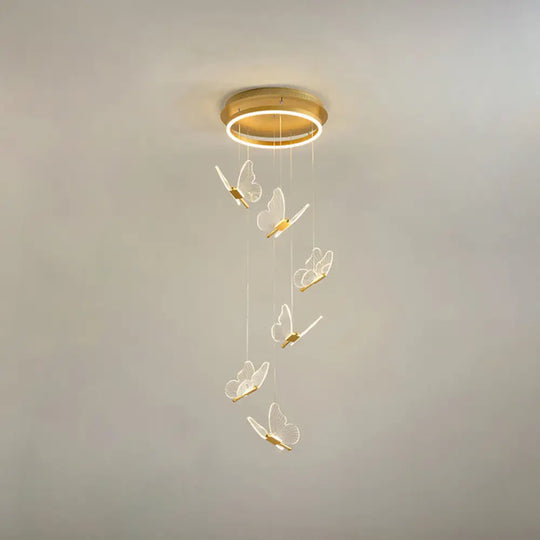 Nicole - Gold Butterfly Spiral Stairs Ceiling Lighting: Acrylic Led Pendant 6 / Warm