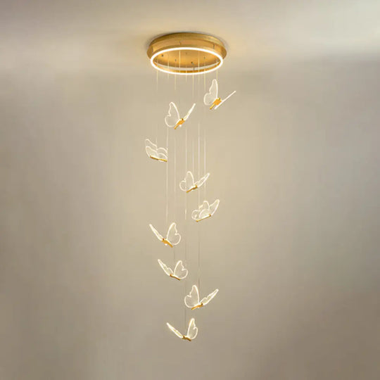 Nicole - Gold Butterfly Spiral Stairs Ceiling Lighting: Acrylic Led Pendant 9 / White