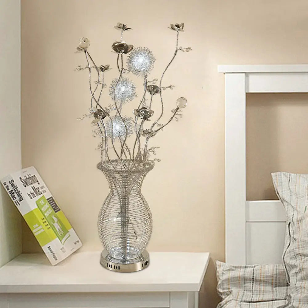 Nicole - Silver Urn - Like Metallic Table Lamp Decorative Bedroom Swing Arm Led Nightstand Light