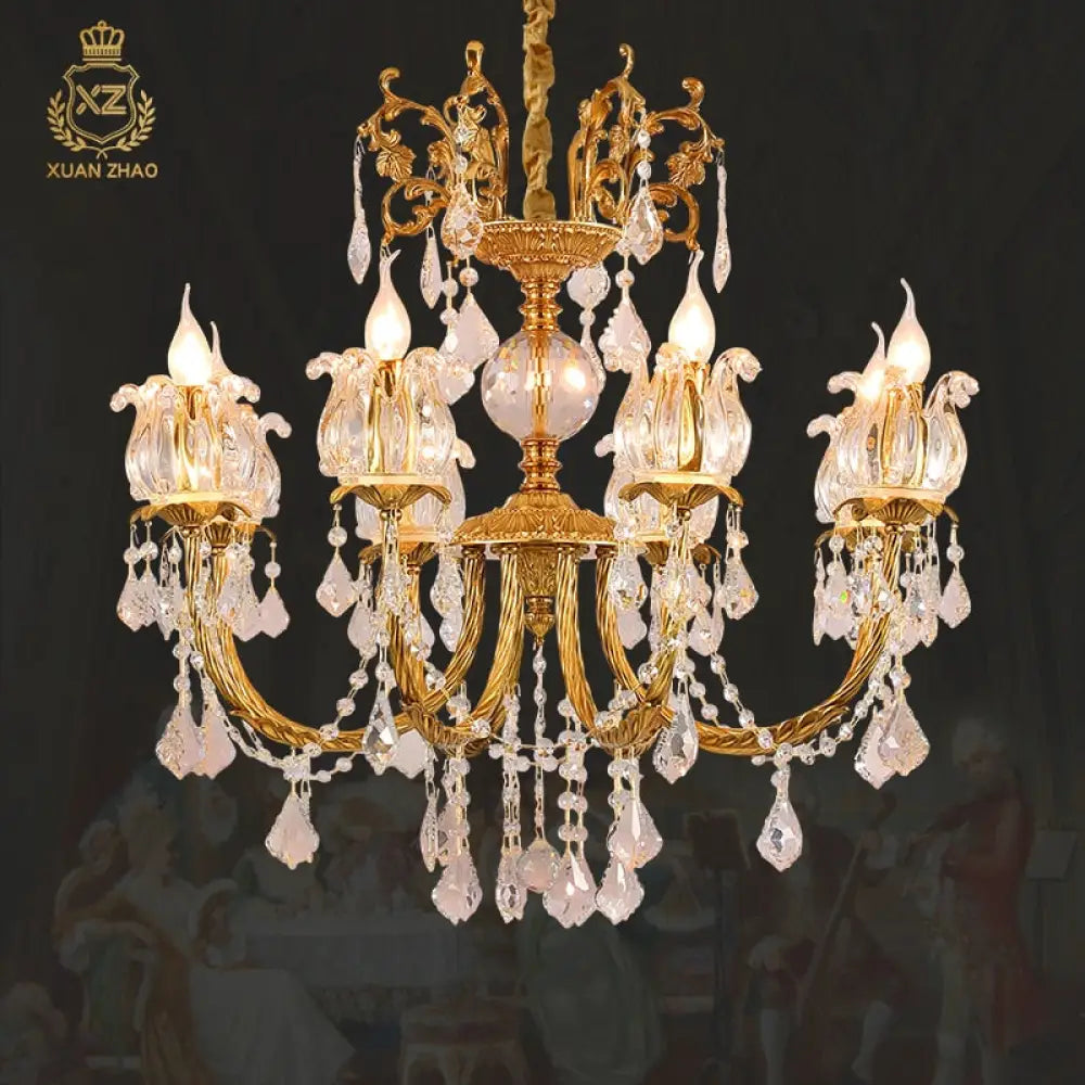 Noble - Luxury French Brass Pendant Lamp Gold Chandelier Candle For Antique Decor 6Lights D63 H65Cm