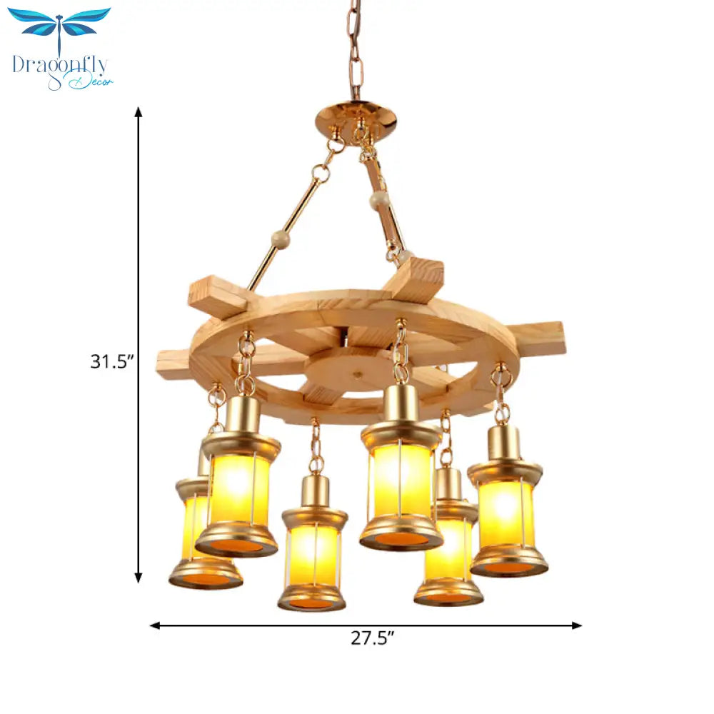 Noemi - 6 - Light Industrial Pendant Chandelier Lamp With Wood Rudder Deco