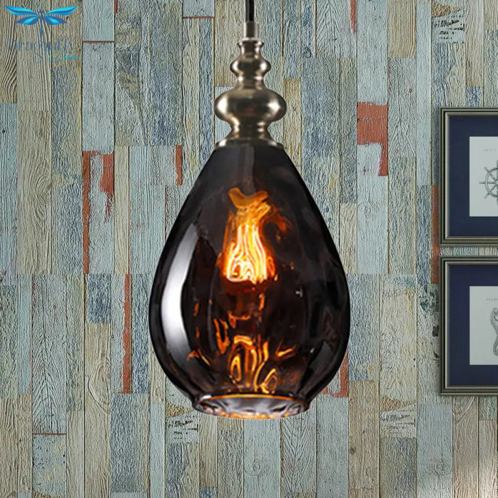 Nora - Contemporary Amber/Clear Dimple Glass Pendant Lamp 6/8 Wide Water