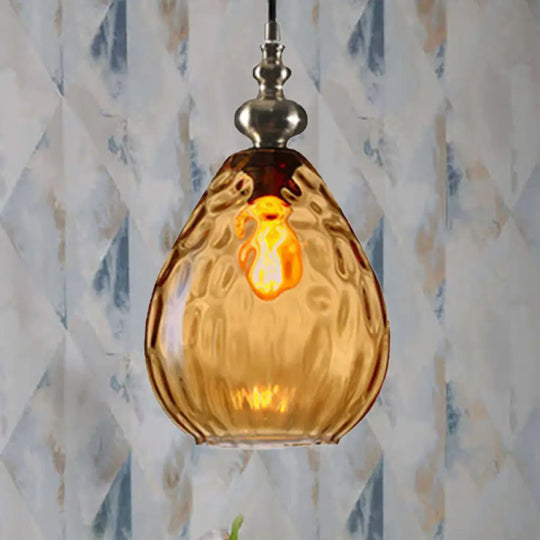 Nora - Contemporary Amber/Clear Dimple Glass Pendant Lamp 6/8 Wide Water Amber / 8