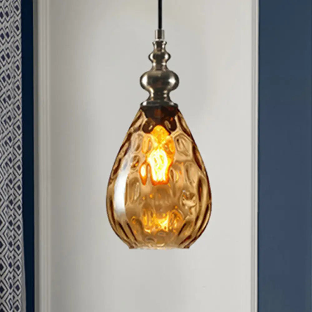 Nora - Contemporary Amber/Clear Dimple Glass Pendant Lamp 6/8 Wide Water Amber / 6