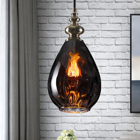 Nora - Contemporary Amber/Clear Dimple Glass Pendant Lamp 6/8 Wide Water Smoke Gray / 6