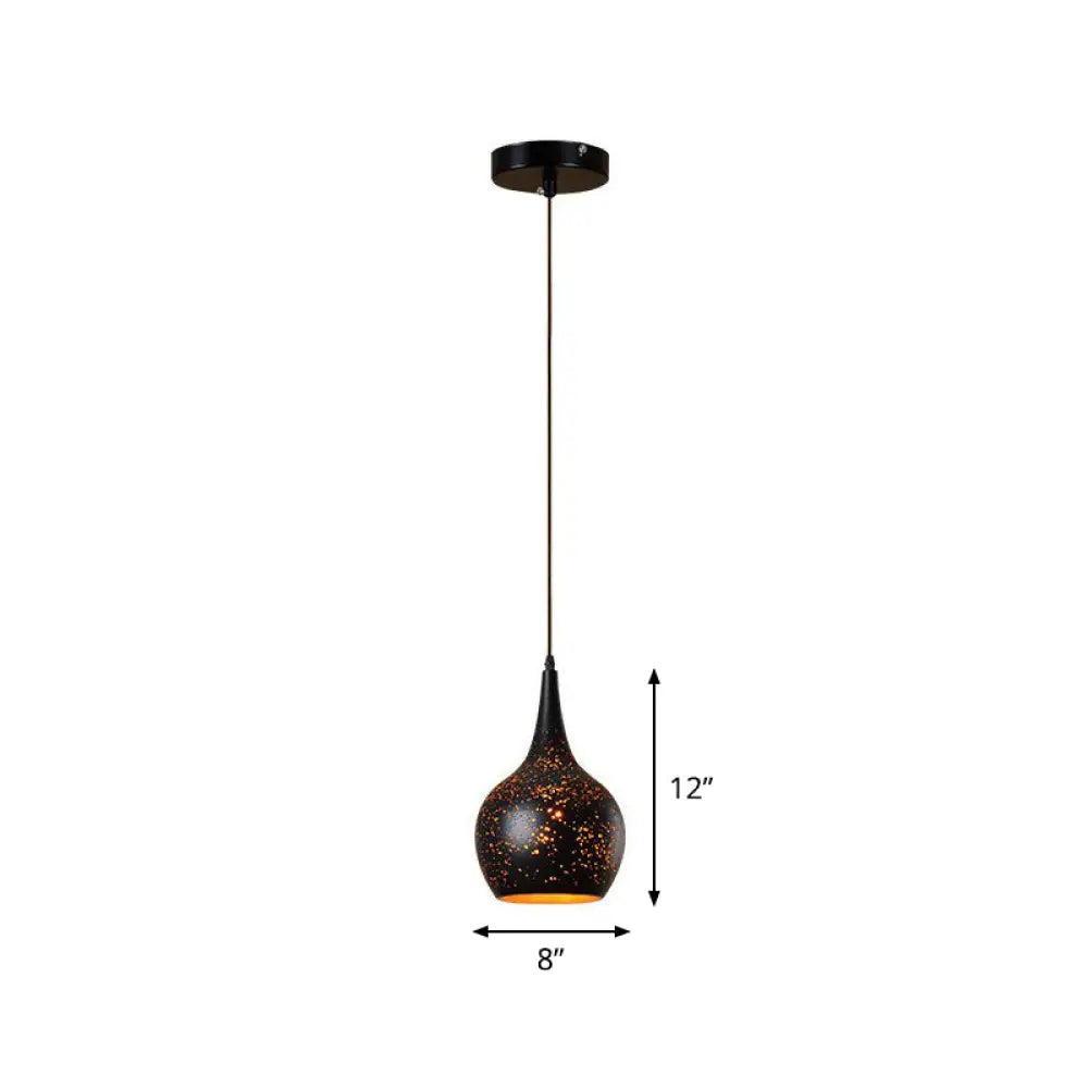 Nora - Retro Hollow - Out Metal Pendant Lighting 1 - Light Black Finish Suspension Light For