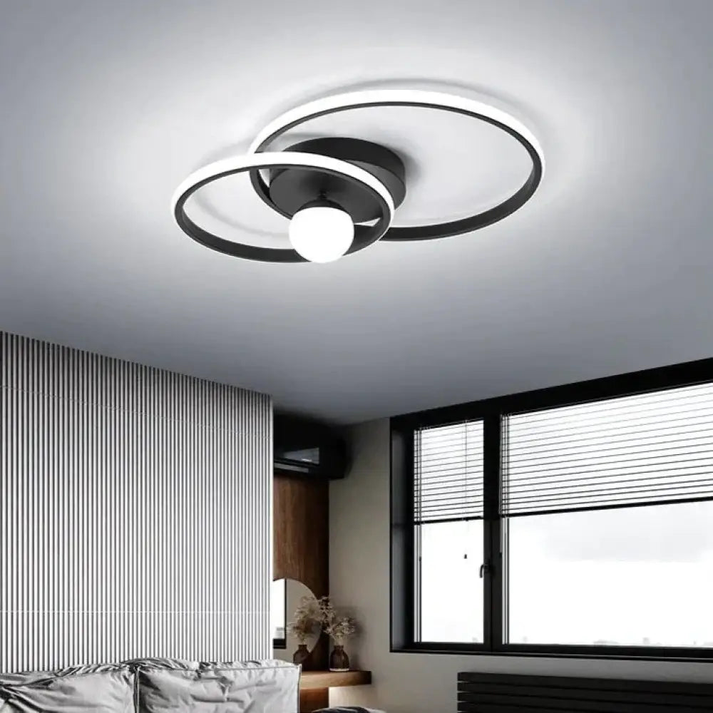 Nora’s Nordic Style Bedroom Ring Ceiling Lamp Black 46Cm / White Light