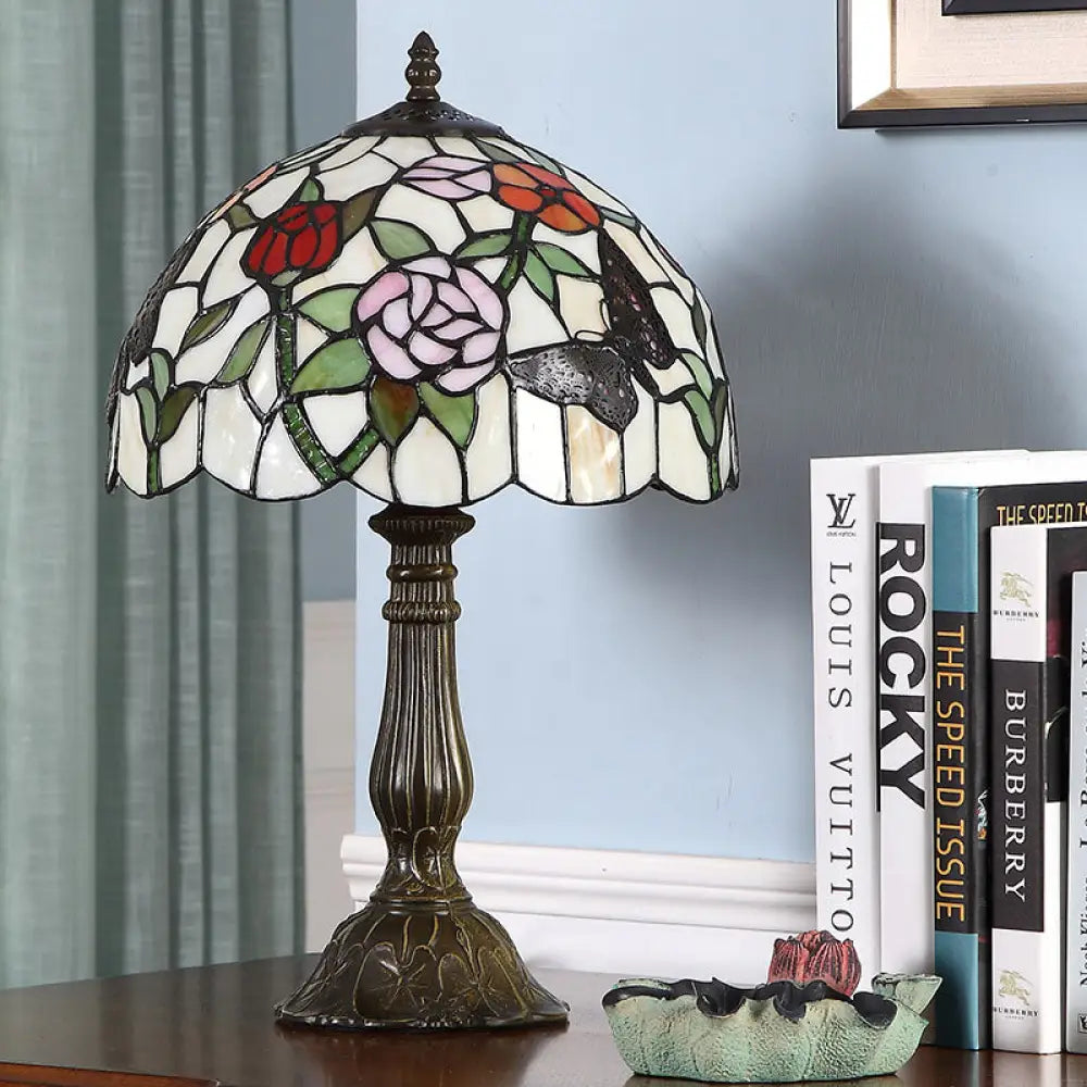 Nora - Tiffany Stained Glass Butterfly And Flowerbud Table Lamp Single - Bulb Bronze
